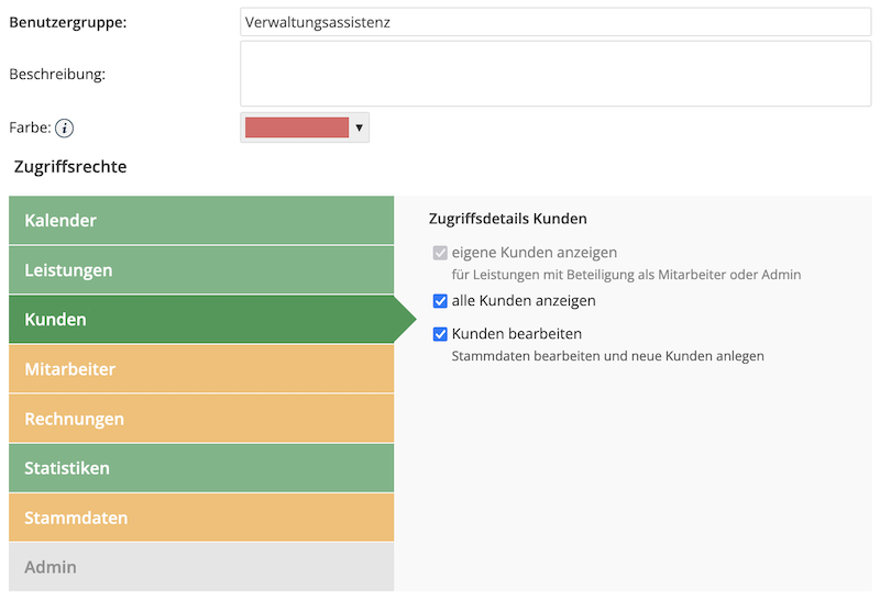 Einstellungsmöglichkeiten von Benutzergruppen in jobstaGO