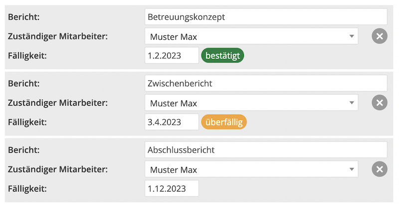 Einstellung von Berichtsfristen in jobstaGO