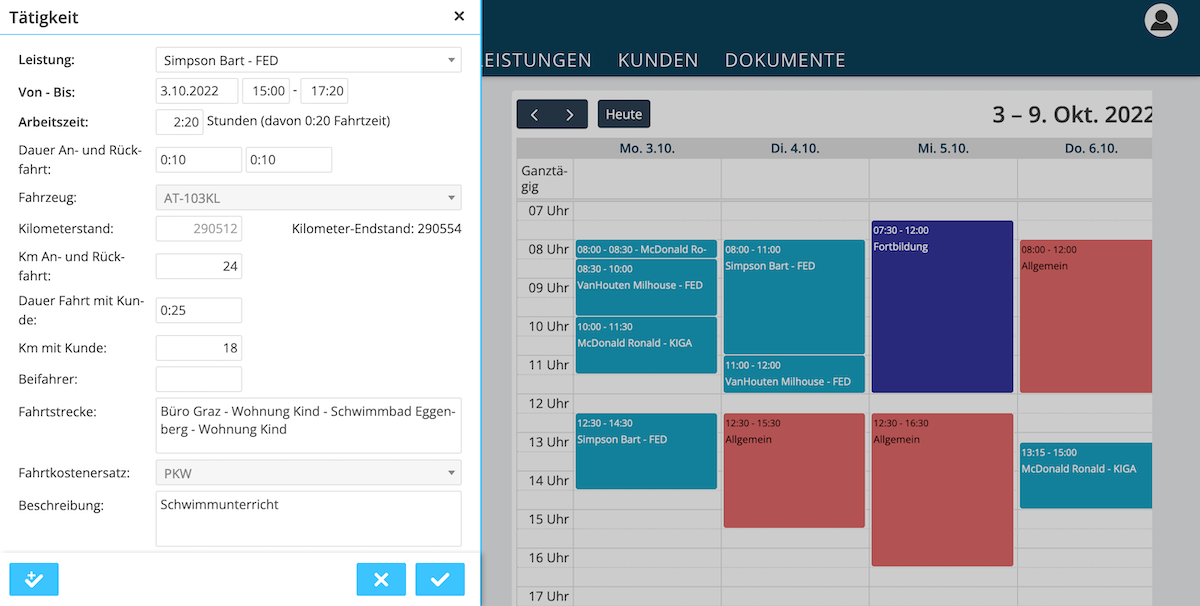 jobstaGO Zeiterfassung im Kalender