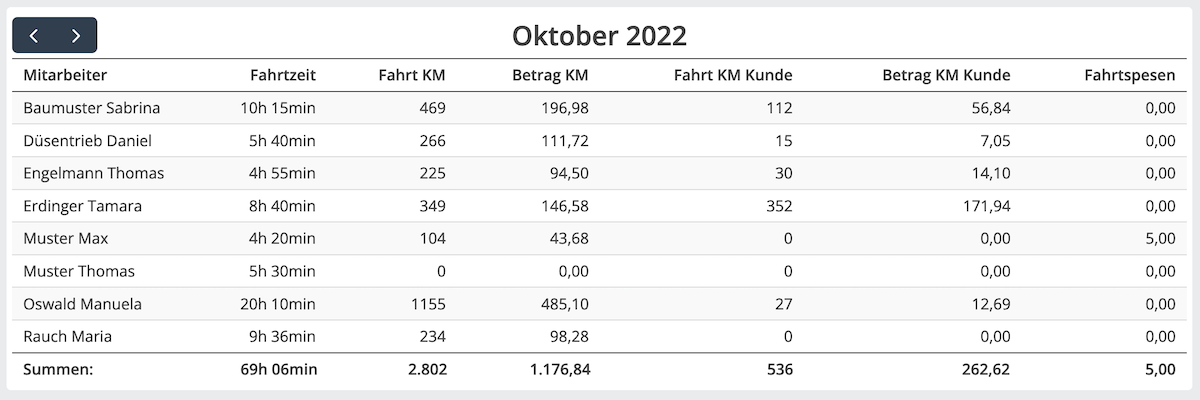 Fahrtkostenstatistik in jobstaGO